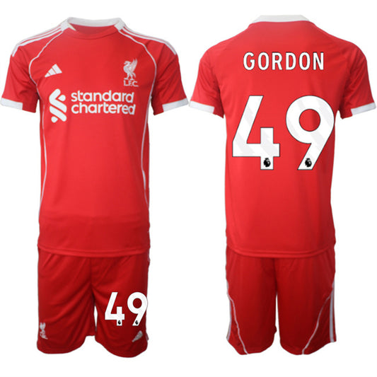 Liverpool #49 Kaide Gordon 2025 Red Home Soccer Jersey Suit