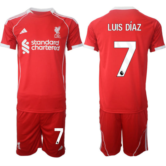 Liverpool #7 Luis Díaz 2025 Red Home Soccer Jersey Suit