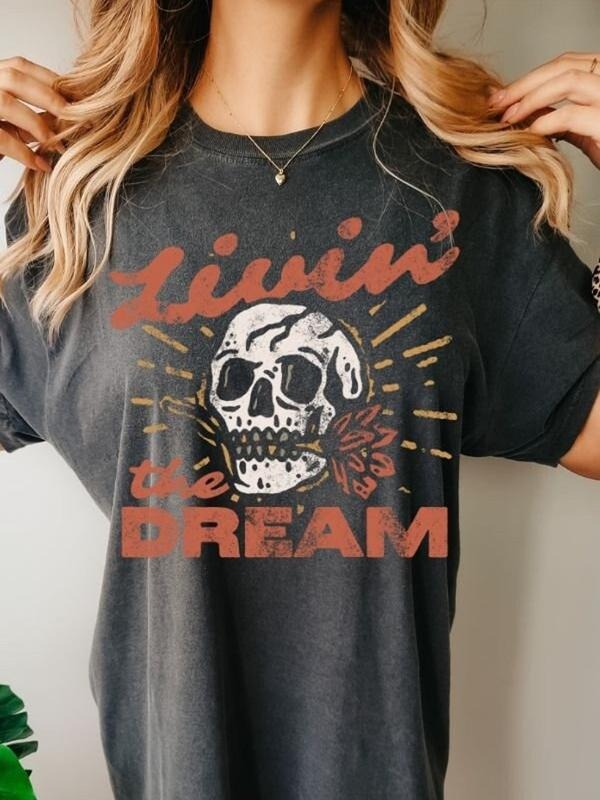 Livin the Dream Tee, Dreamer TShirt, Cute Skeleton T Shirt, Boho Western Shirt Hoodie, Sweatshirt | WearSparks.com