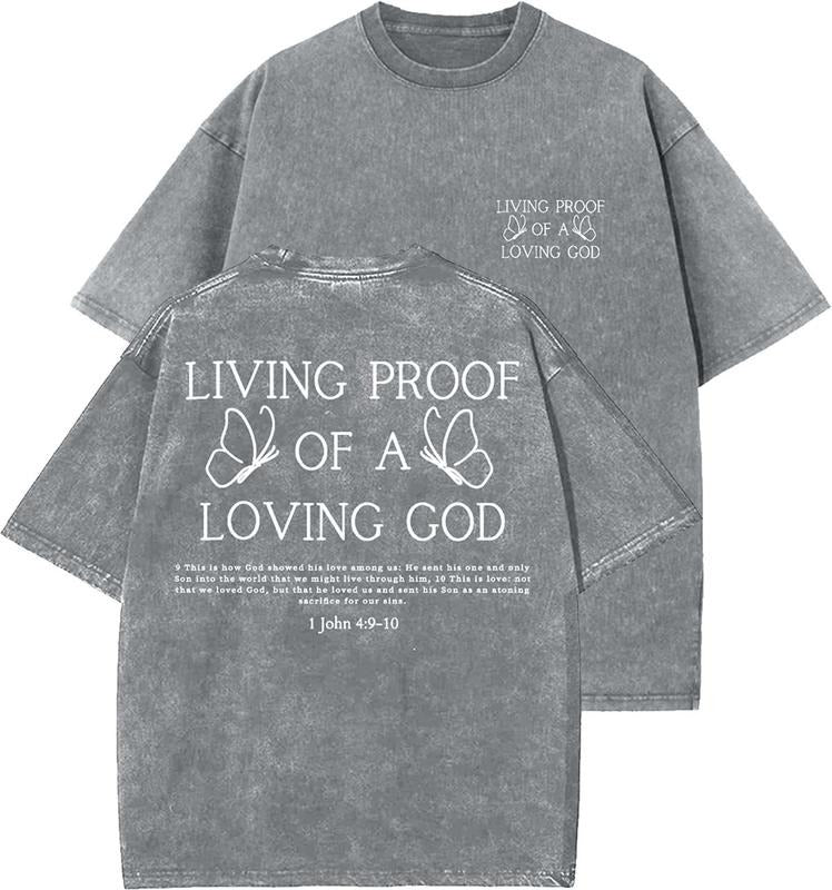 Living Proof Of A Loving God Unisex Washed T-Shirt, Christian t shirts, Vintage 90s Graphic Tee, Gift Top Womenswear...