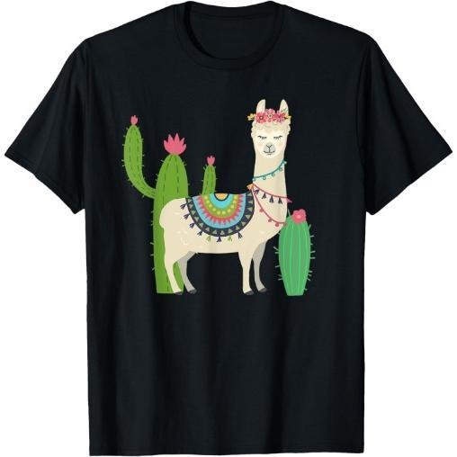 Cute Llama With Flower & Cactus / Llama Lover Gift T-Shirt Made in USA Hoodie, Sweatshirt | WearSparks.com
