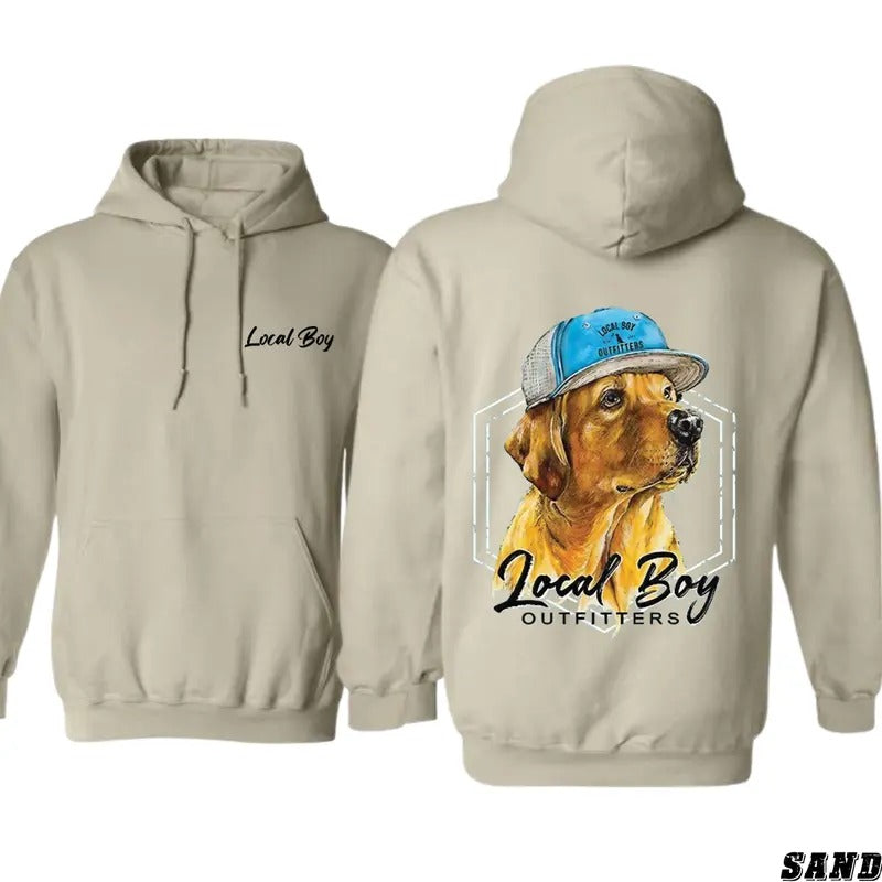Local Boy Outfitters Casual Dog Hoodie - Stylish Cap-Wearing Dog Graphic, Unisex Hoodie for Pet and Fashion Enthusiasts,...