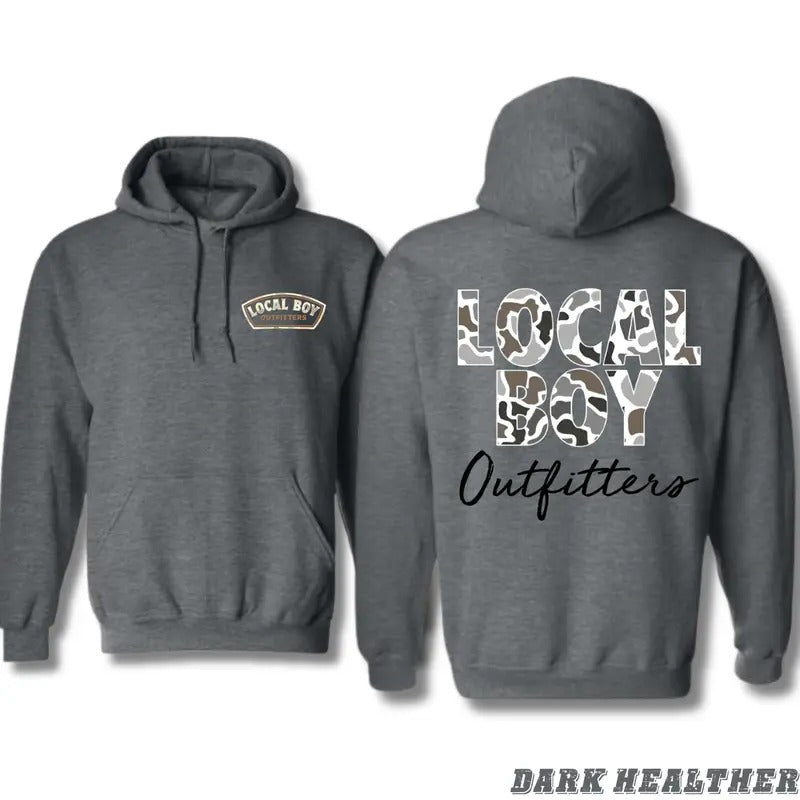 Local Boy Outfitters Hoodie - Bold Camo Text Design, Perfect for Outdoor Enthusiasts and Southern Style Fans, Cozy Hoodie...