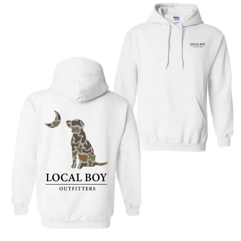 Local Boy Outfitters Hoodie - Classic Camouflage Dog Design Featuring Moon Graphics, country boy clothing, Perfect...
