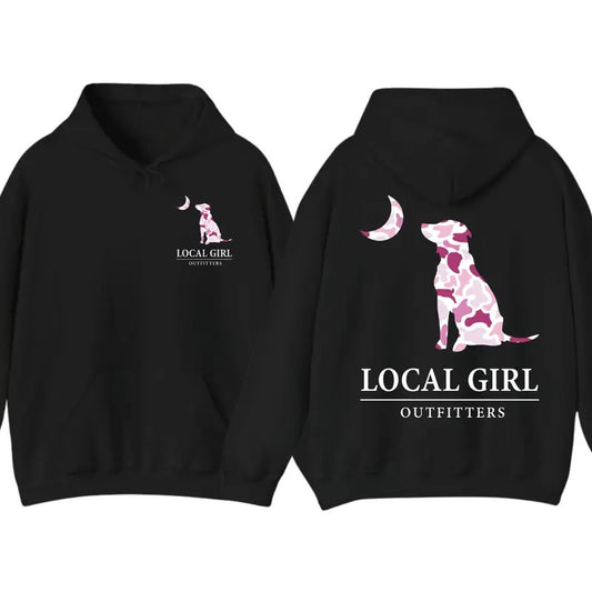 Local Girl Pink Camo flage Dog and Moon Hoodie T-Shirt, Gift For Women, Trendy Shirt Sweatshirt | WearSparks.com
