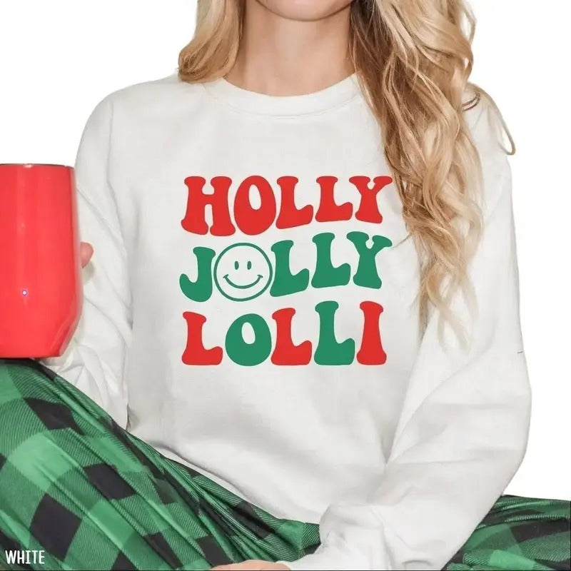 Lolli Christmas Sweatshirt Holly Jolly Lolli Grandma Pregnancy Announcement Gift For New Grandma T-Shirts, Hoodie