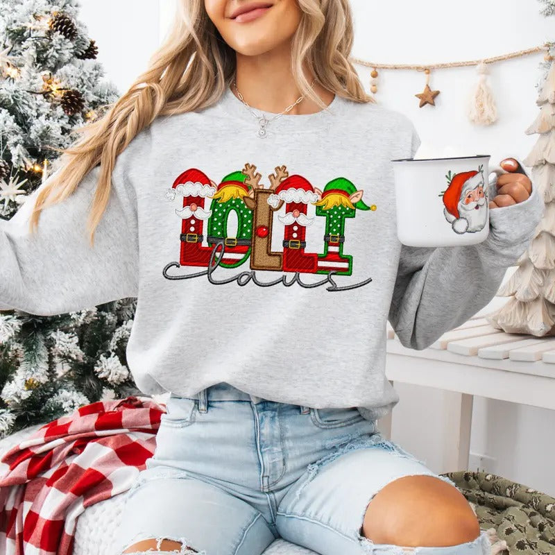 Lolli Claus Faux Embroidery Sweatshirt T-Shirts, Hoodie | WearSparks.com