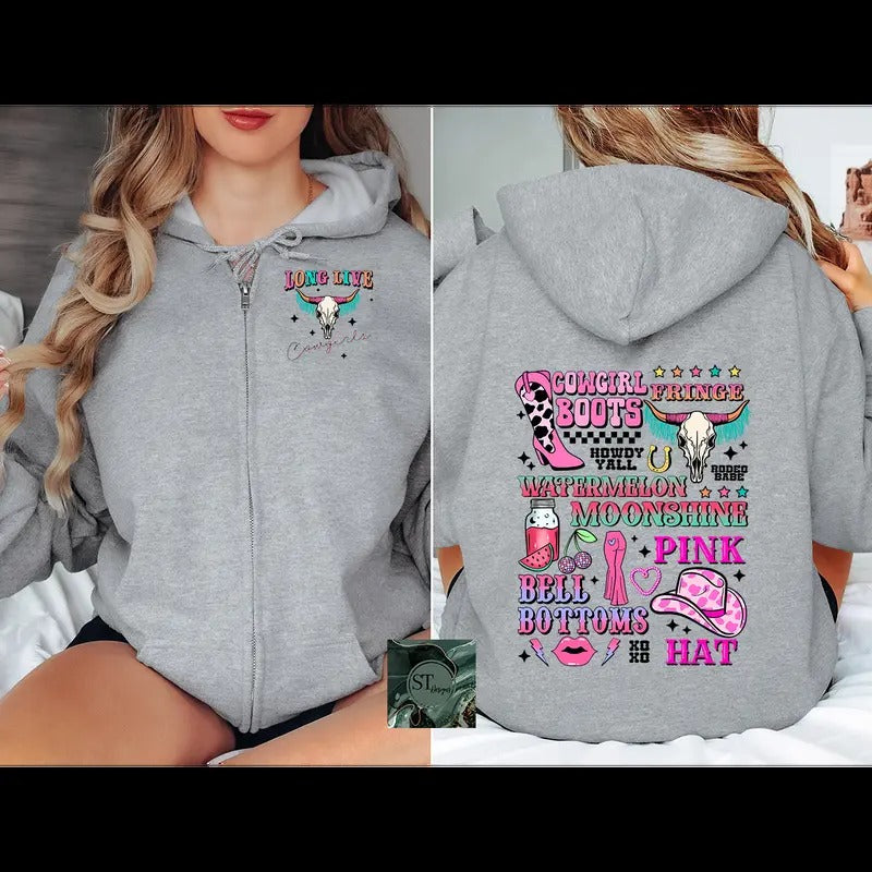Long Live Cowgirls Zip Hoodie Black or Sport Grey T-Shirts, Sweatshirt | WearSparks.com