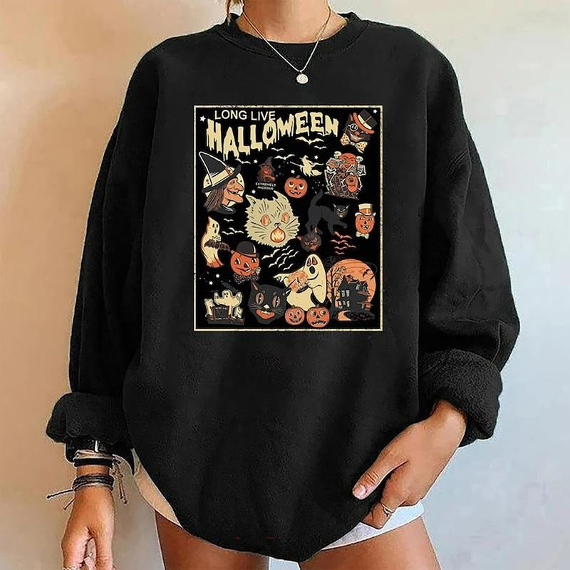 Long Live Halloween Sweatshirt, Vintage Long Live Halloween Shirt, Halloween Black Cat, Spooky Season Tee, 90s Halloween,...