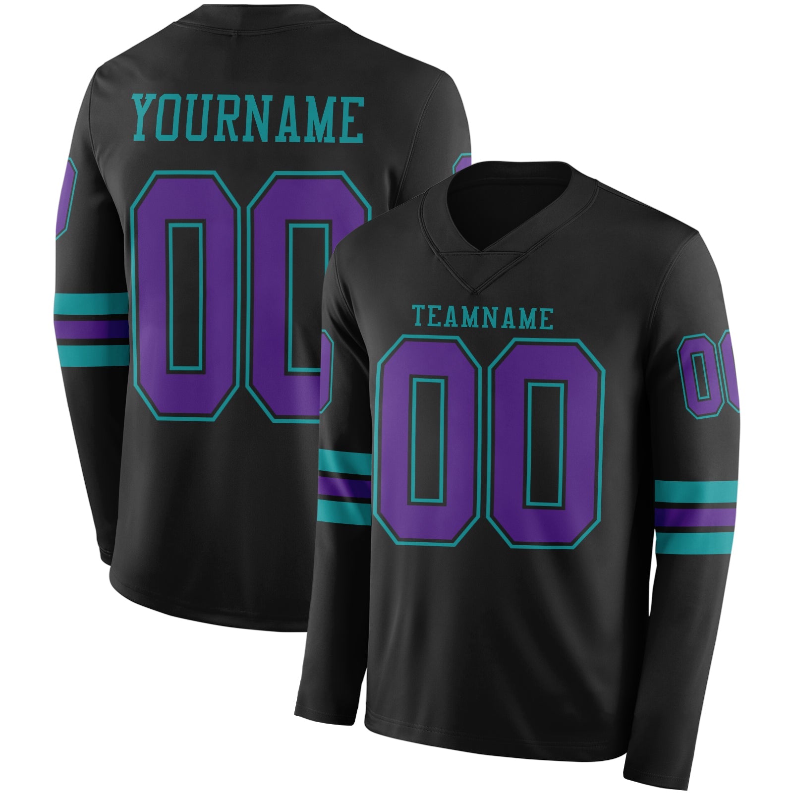 Custom Black Purple-Teal Long Sleeve Authentic Football Jersey T-Shirts, Hoodie, Sweatshirt | WearSparks.com (Image 1)