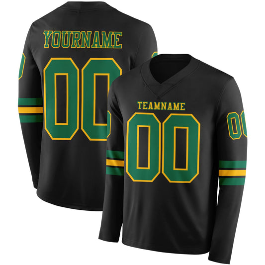 Custom Black Kelly Green-Gold Long Sleeve Authentic Football Jersey T-Shirts, Hoodie, Sweatshirt | WearSparks.com (Image 1)
