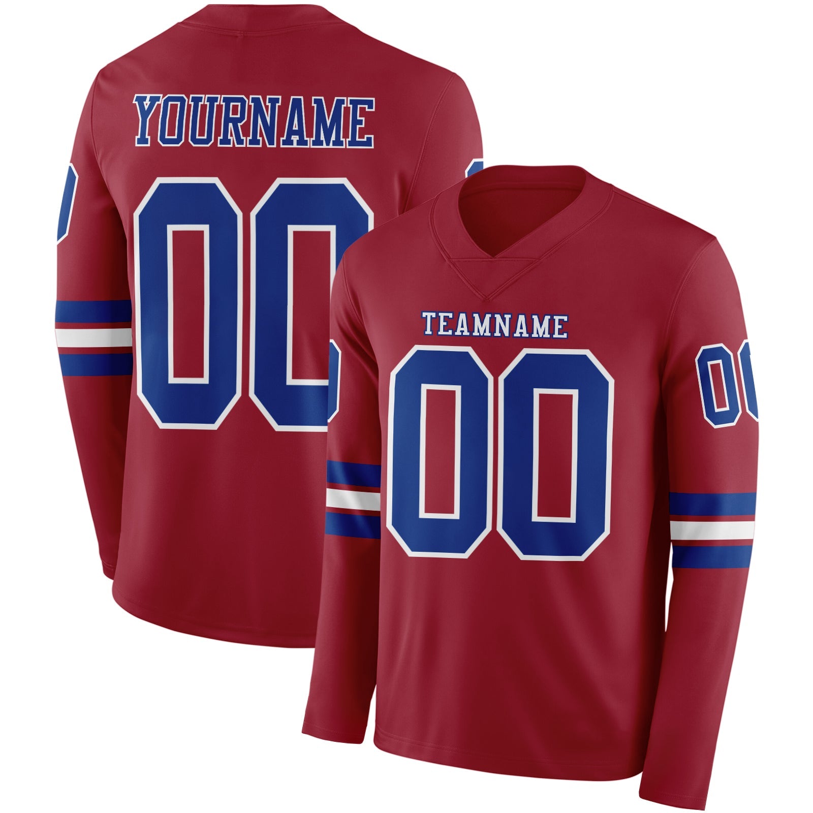Custom Cardinal Royal-White Long Sleeve Authentic Football Jersey T-Shirts, Hoodie, Sweatshirt | WearSparks.com (Image 1)