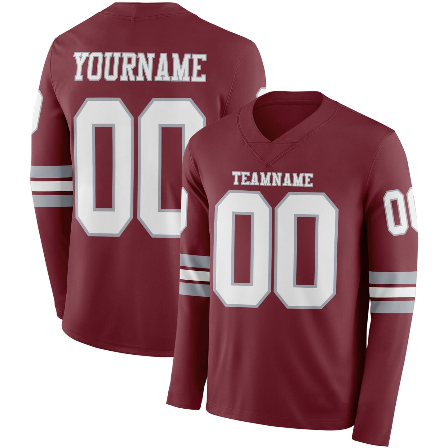 Custom Burgundy White-Gray Long Sleeve Authentic Football Jersey T-Shirts, Hoodie, Sweatshirt | WearSparks.com (Image 1)