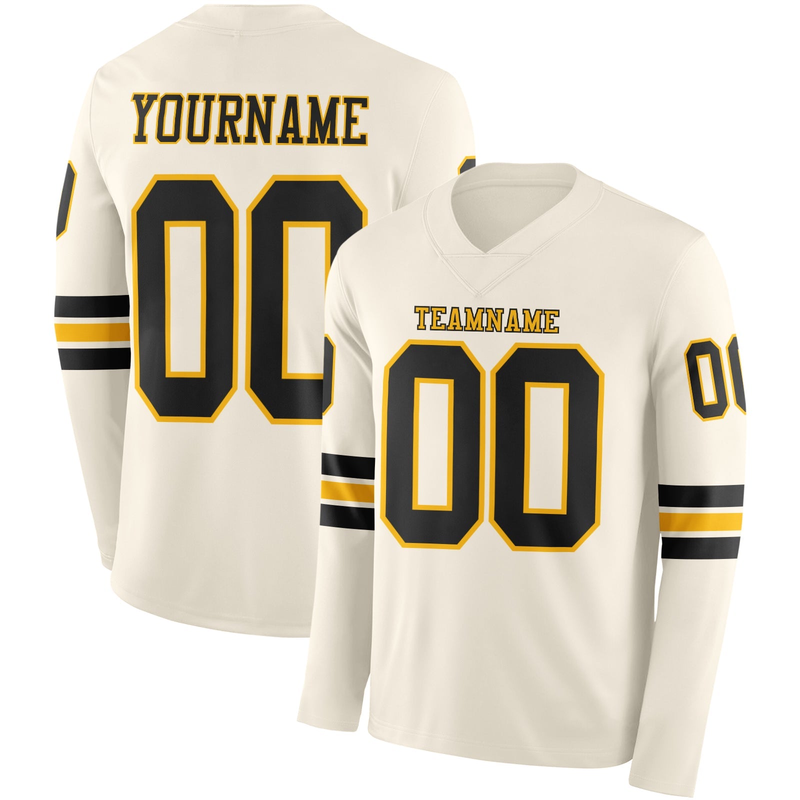 Custom Cream Black-Gold Long Sleeve Authentic Football Jersey T-Shirts, Hoodie, Sweatshirt | WearSparks.com (Image 1)