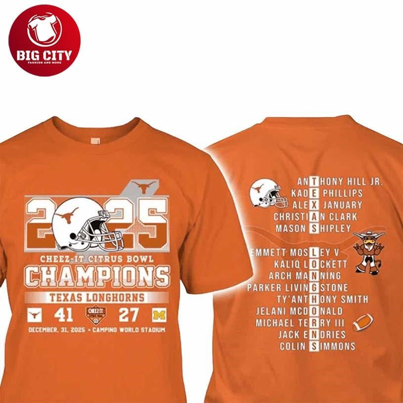 Official Longhorns Cheez-It Citrus Bowl Champions 2025 Two Sided Shirt