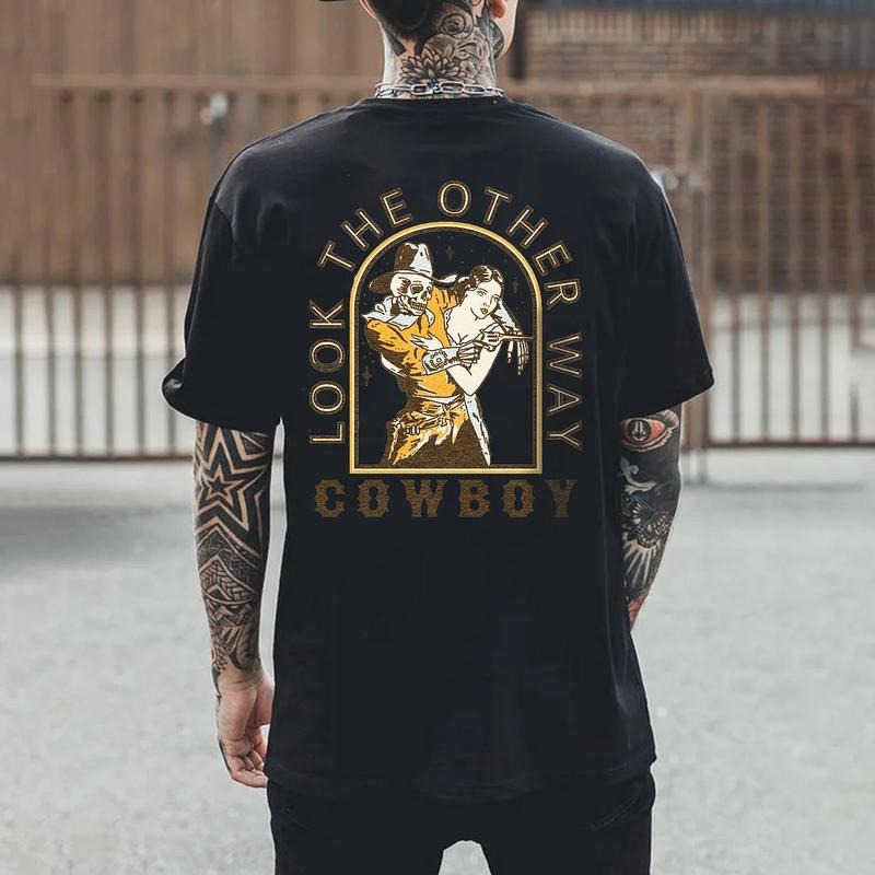 Look The Other Way Cowboy Printed Men's T-shirt - Naughty Clothes Men Hoodie, Sweatshirt | WearSparks.com