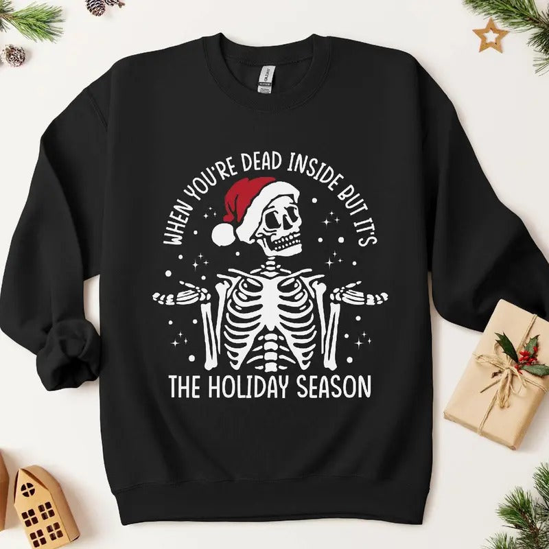 Loose Fit Funny Skeleton Crewneck Spooky Xmas Sweater for Men and Women, Unisex Holiday Gift - Pullover, Fabric T-Shirts,...
