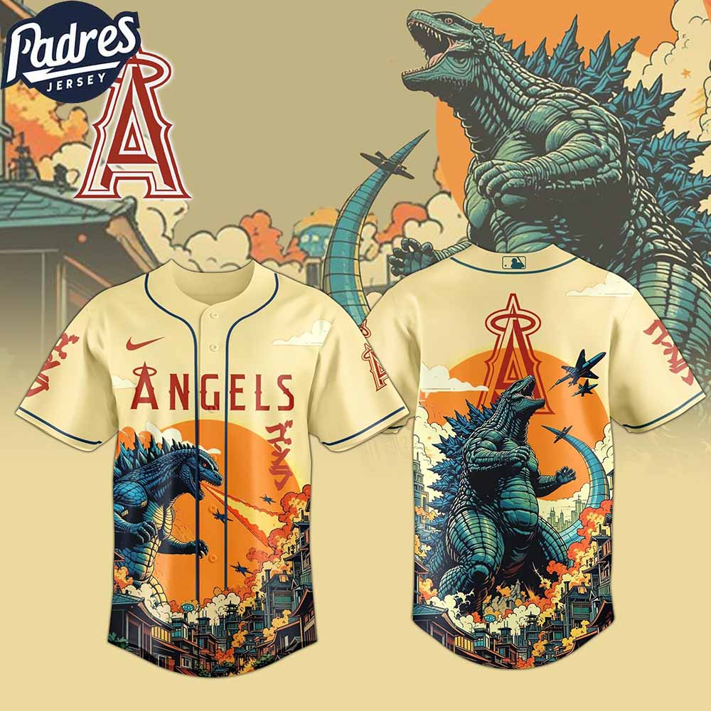Los Angeles Angels MLB Godzilla 2025 Baseball Jersey - Padres Jersey Oasis: Elevate Your Baseball Style Game T-Shirts,...