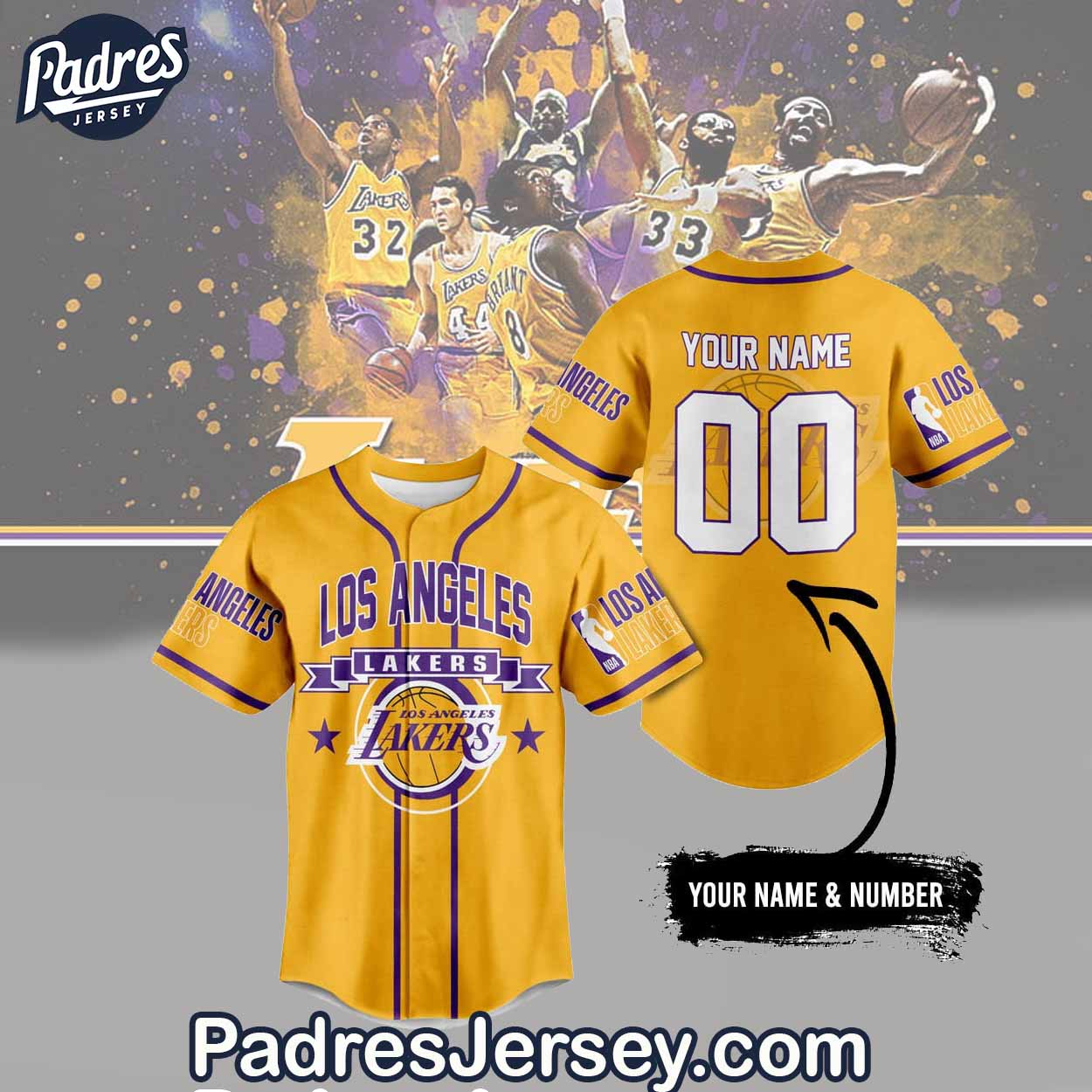 Los Angeles Lakers Baseball Jersey Outfit - Custom Name - Padres Jersey Oasis: Elevate Your Baseball Style Game... (Image 1)