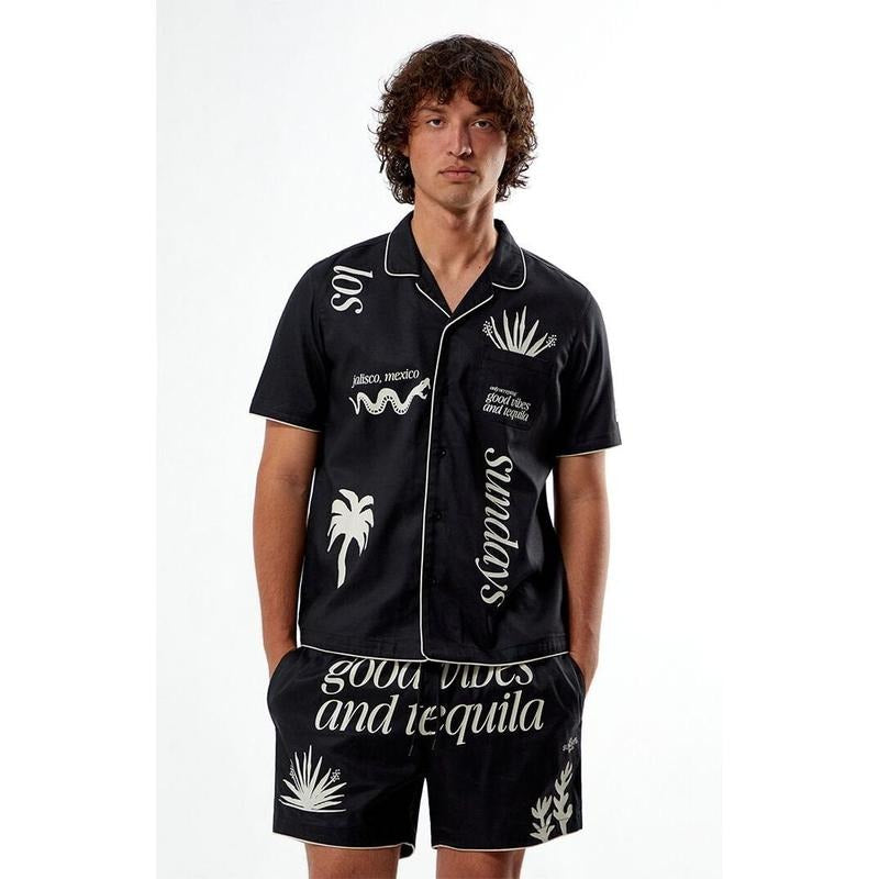 Los Sundays Men's Good Vibes Woven Camp Shirt Hoodie, Sweatshirt | WearSparks.com