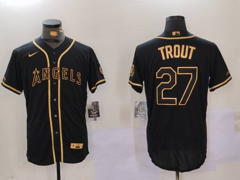 Los Angeles Angels #27 Mike Trout Angels Gold Text Style 1