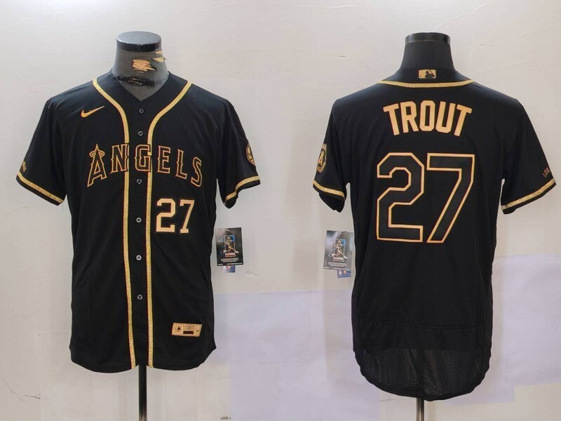 Los Angeles Angels #27 Mike Trout Angels Gold Text Style 2
