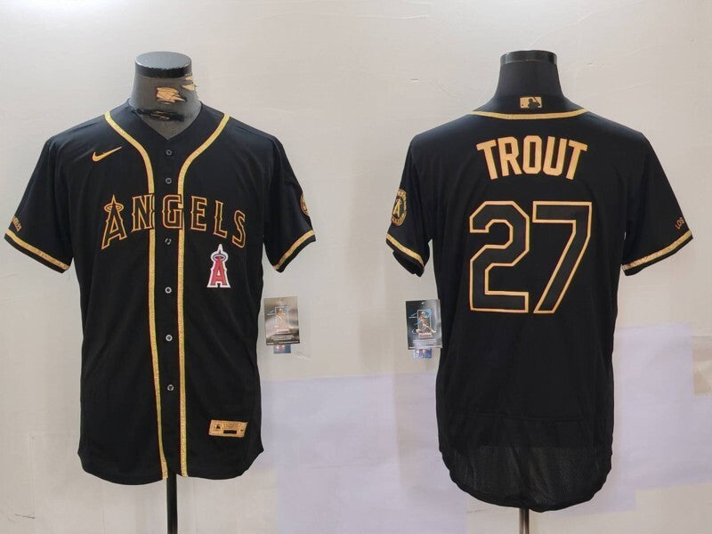Los Angeles Angels #27 Mike Trout Angels Gold Text Style 5