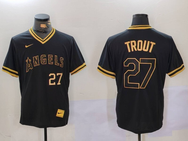 Los Angeles Angels #27 Mike Trout Angels Gold Text Style 6
