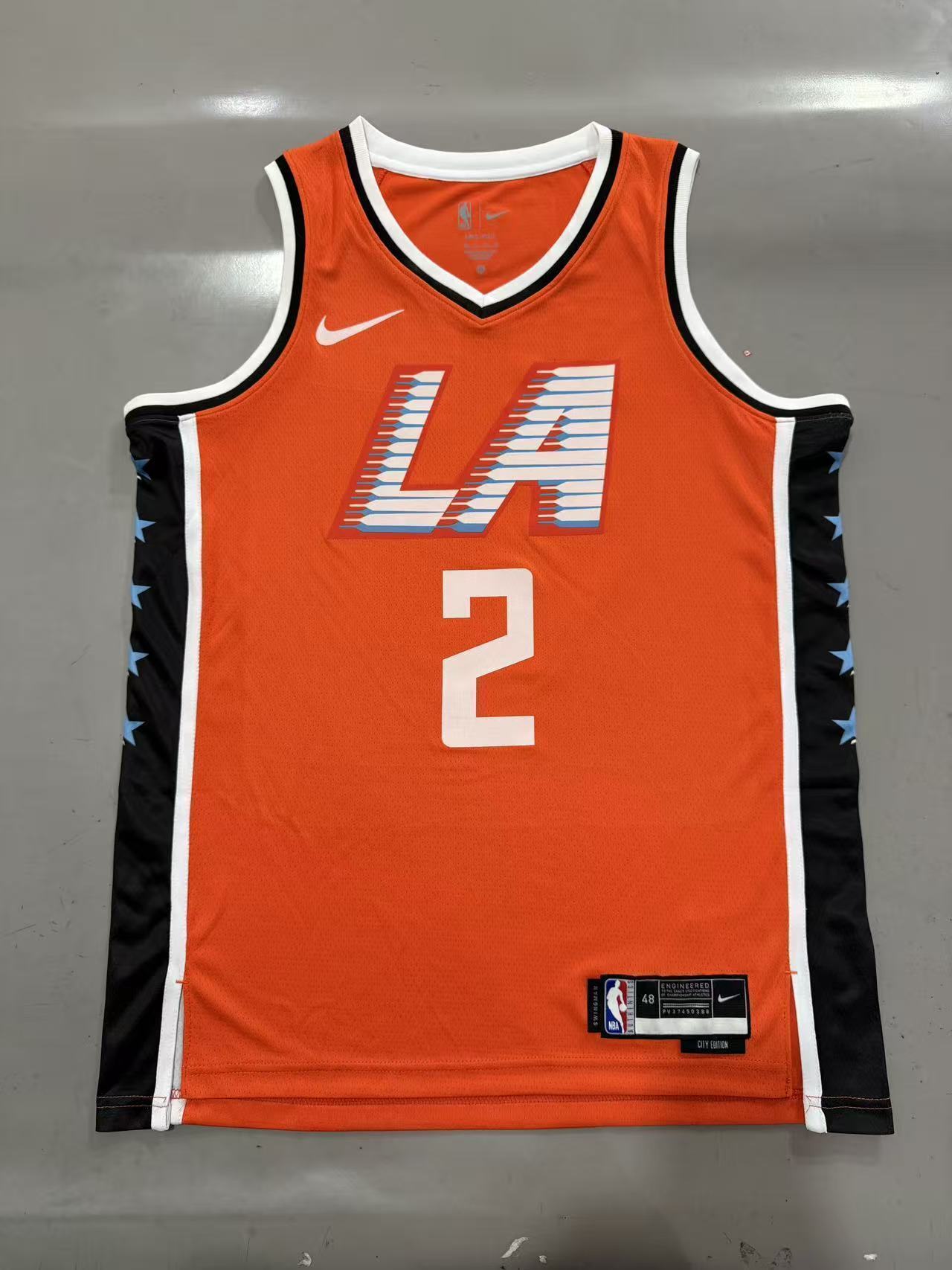 Los Angeles Clippers #2 Kawhi Leonard 26 Season Clippers Team City Orange Red Style 2