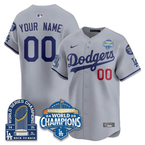 Los Angeles Dodgers ACTIVE PLAYER Custom Gray 2025 World Series Champions 9x