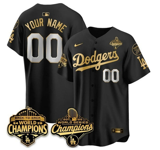 Los Angeles Dodgers Active Player Custom Black Gold 2025 World Series Champions