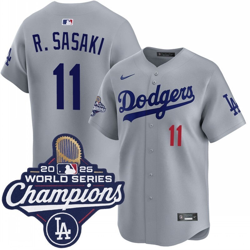 Los Angeles Dodgers #11 Roki Sasaki alternate road limited 2025 world series champions jersey