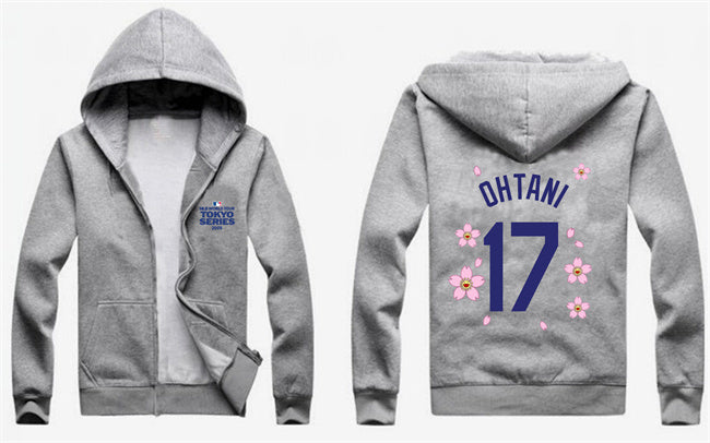 Los Angeles Dodgers #17 Shohei Ohtani Gray 2025 Tokyo Series Full-Zip Hoodie