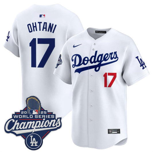 Los Angeles Dodgers #17 Shohei Ohtani White 2025 World Series Champions Patch Home