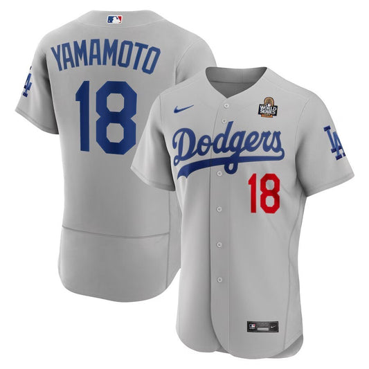 Los Angeles Dodgers #18 Yoshinobu Yamamoto 2024 World Series Alternate Authentic Player Jersey - Gray