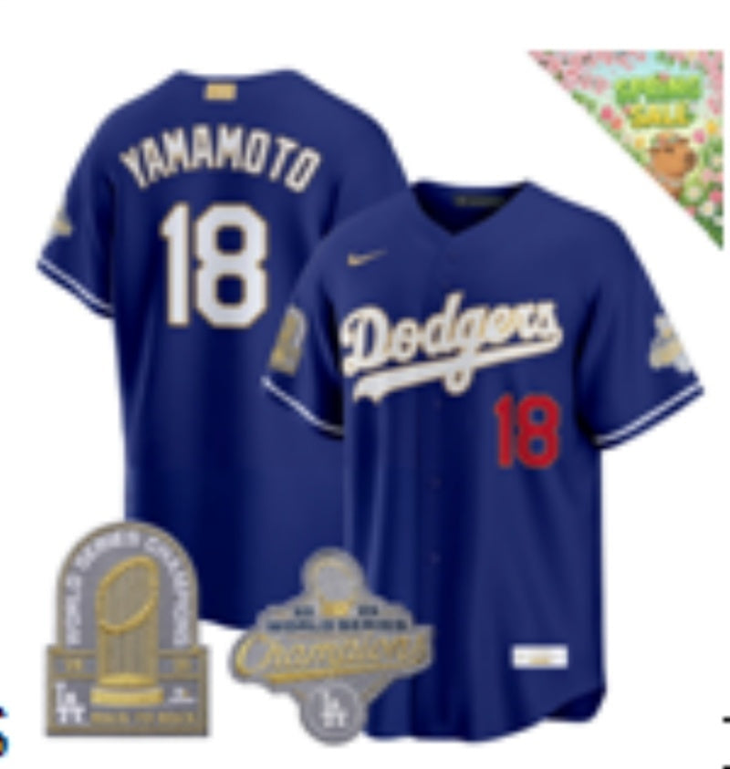 Los Angeles Dodgers #18 Yoshinobu Yamamoto Dodgers Blue Gold V2