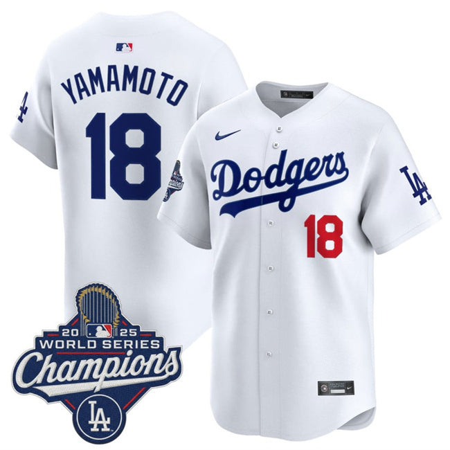 Los Angeles Dodgers #18 Yoshinobu Yamamoto White 2025 World Series Champions Patch2