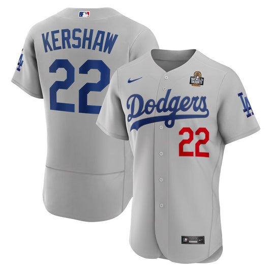 Los Angeles Dodgers #22 Clayton Kershaw 2024 World Series Alternate Authentic Player Jersey - Gray
