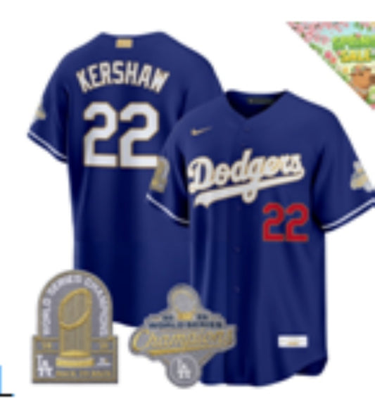 Los Angeles Dodgers #22 Clayton Kershaw Dodgers Blue Gold V2