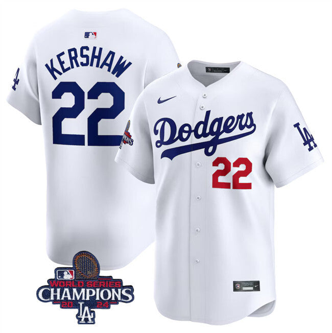 Los Angeles Dodgers #22 Clayton Kershaw White 2024 World Series Champions Home