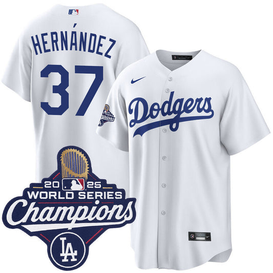 Los Angeles Dodgers #37 Teoscar Hernandez Home 2025 World Series Champions Jersey