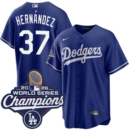 Los Angeles Dodgers #37 Teoscar Hernandez Royal 2025 Alternate World Series Champions Jersey