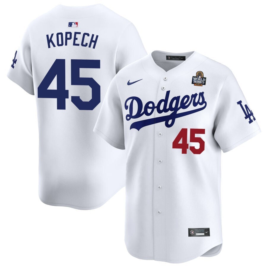 Los Angeles Dodgers #45 Michael Kopech 2024 World Series Home Limited Jersey - White