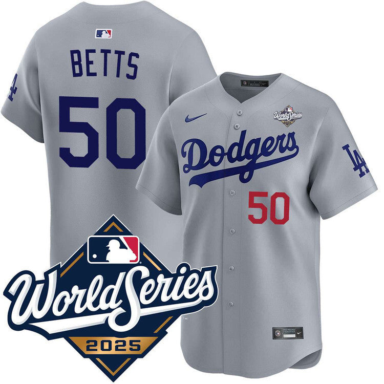 Los Angeles Dodgers #50 Mookie Betts Road Limited 2025 World Series Jersey Style 1