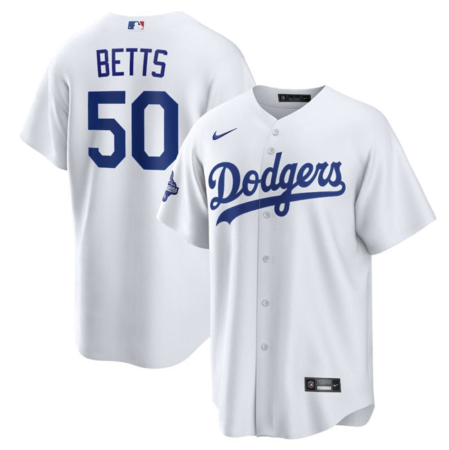 Los Angeles Dodgers #50 Mookie Betts White 2025 World Series Champions Patch Cool