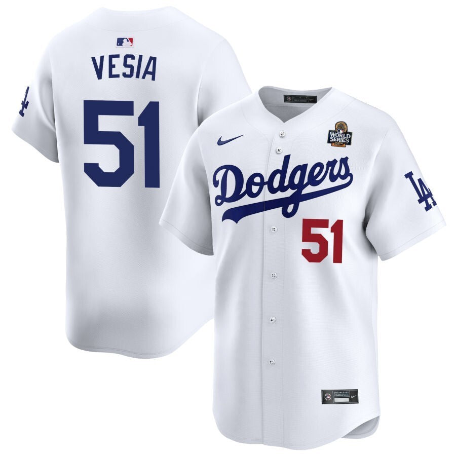 Los Angeles Dodgers #51 Alex Vesia 2024 World Series Home Limited Jersey - White
