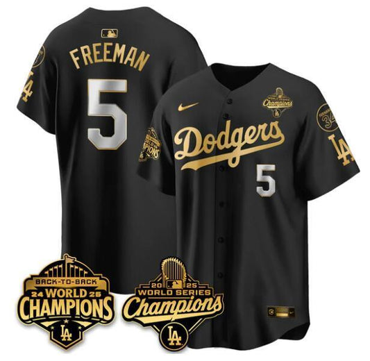 Los Angeles Dodgers #5 Freddie Freeman Black Gold 2025 World Series Champions