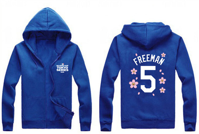Los Angeles Dodgers #5 Freddie Freeman Royal 2025 Tokyo Series Full-Zip Hoodie