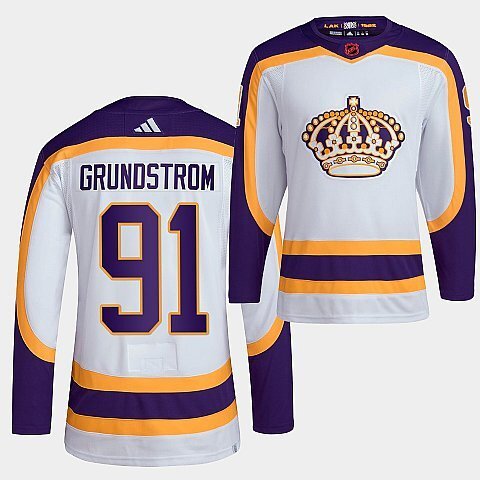 Los Angeles Kings #91 carl-grundstrom-2022 white-reverse-retro-2.0-authentic-primegreen-jersey