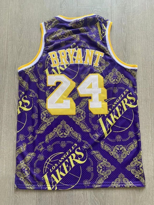 Los Angeles Lakers #24 Kobe Bryant purple cashew flower authentic jersey Style 1